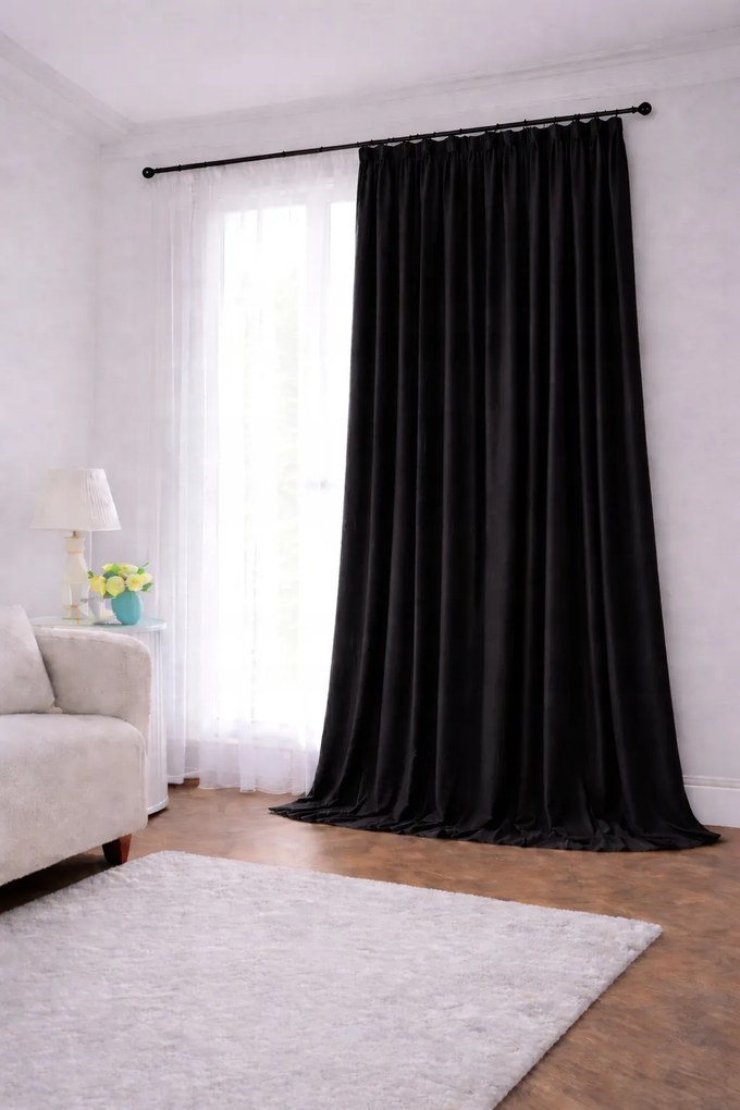 Velvet Premium Függöny 155 x Az Ön Mérete Szalagon Fekete