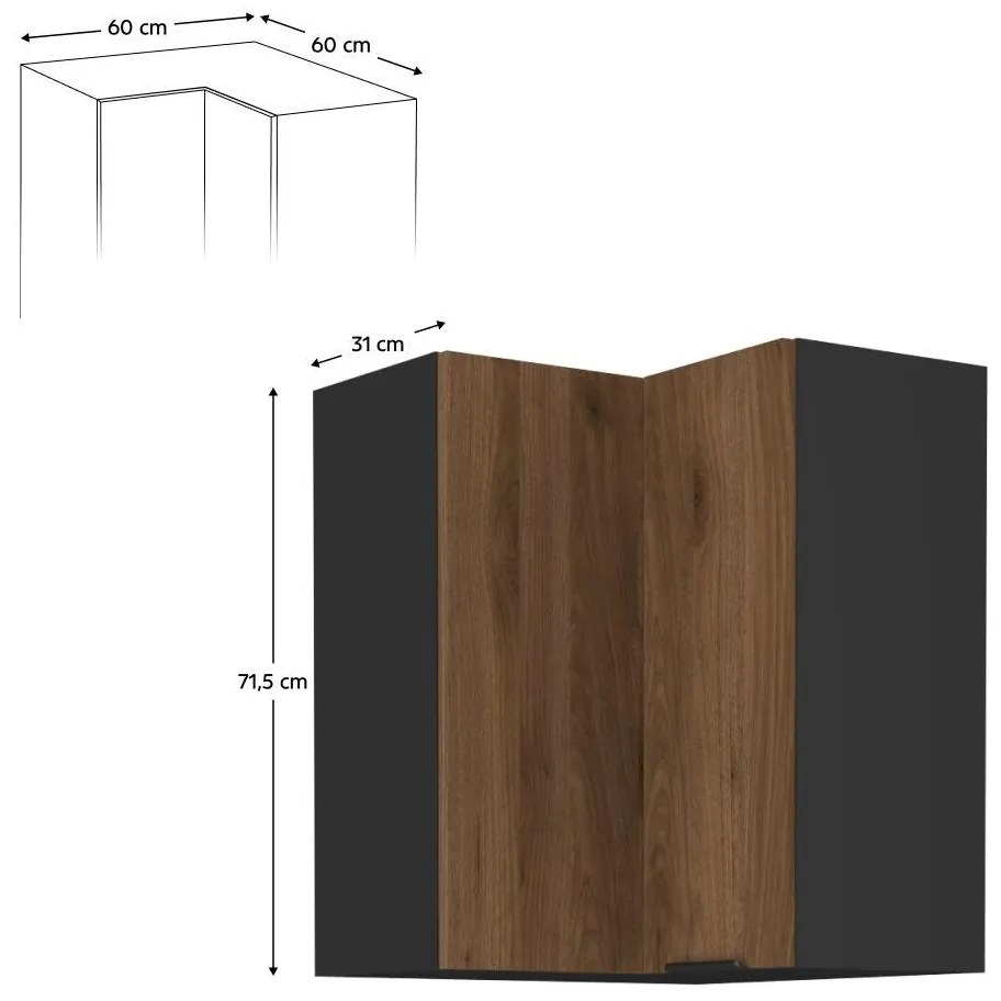 Felső sarok konyhaszekrény Monzesa 60x60 GN 72 2F (okapi dió + fekete) . 1096955
