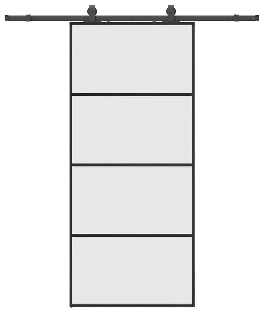 Fekete ESG üveg tolóajtó fémszerelvény-szettel 90x205 cm