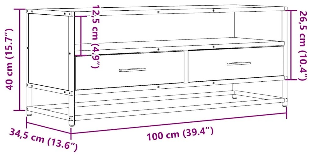 sonoma tölgy színű szerelt fa és fém TV-szekrény 100x34,5x40 cm