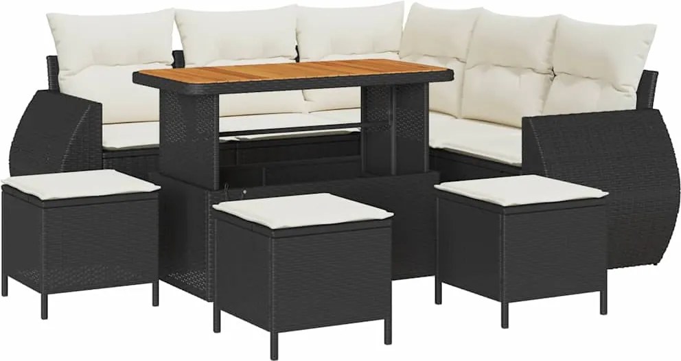 vidaXL Kerti Kanapé Szett 9 pcs Fekete polirattan