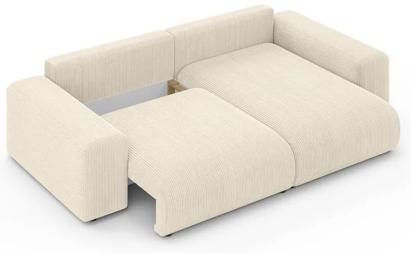Krémszínű kordbársony kinyitható tárolóhelyes sarokkanapé (variálható sarok) Luma – Ropez