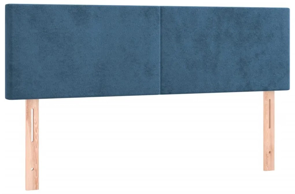 sötétkék bársony rugós és LED-es ágy matraccal 140x200 cm