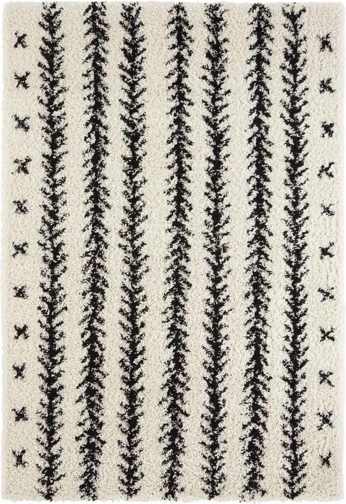 Krémfekete vastag shaggy szőnyeg nappaliba,boho mintás 160x230cm