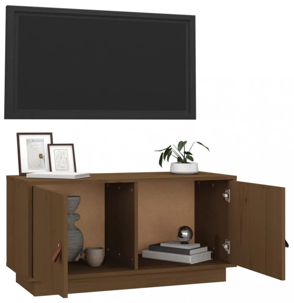 mézbarna tömör fenyőfa TV-szekrény 80x34x40 cm