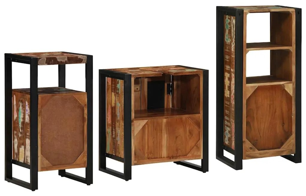 Fürdőszoba bútor szett 3 pcs Szilárd újrahasznosított fa