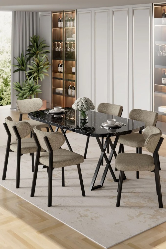 Axton étkezőgarnitúra, fekete márvány-cappuccino, 168 cm – TR240CHR2722