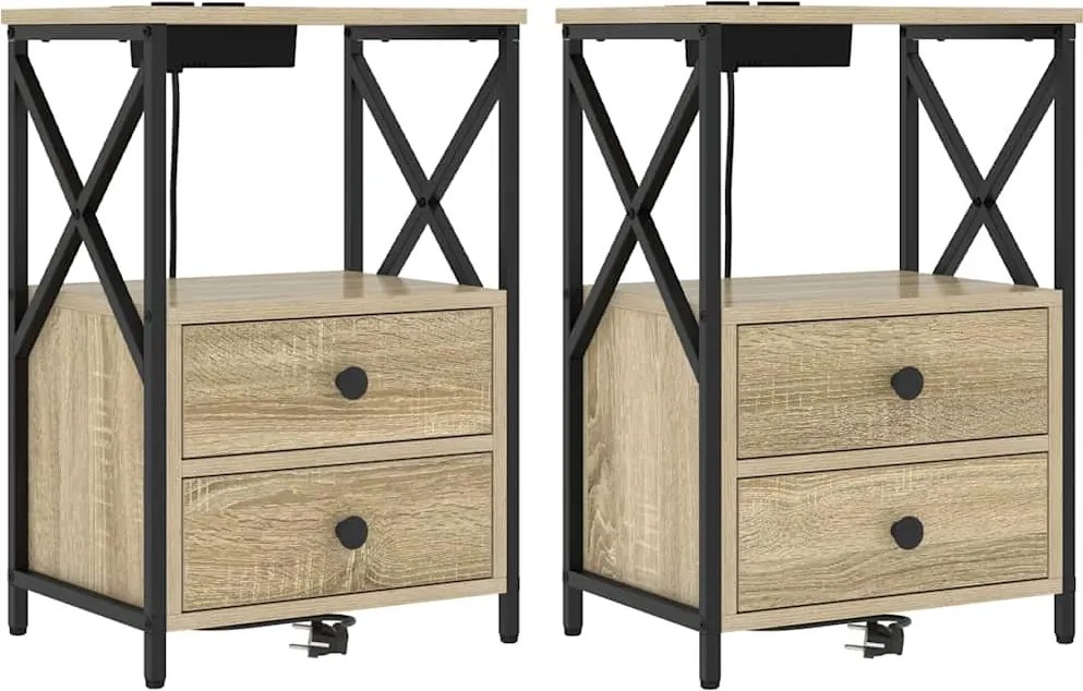 vidaXL Éjjeliszekrény 2 pcs Sonoma tölgy 40 x 31 x 60 cm Faanyag