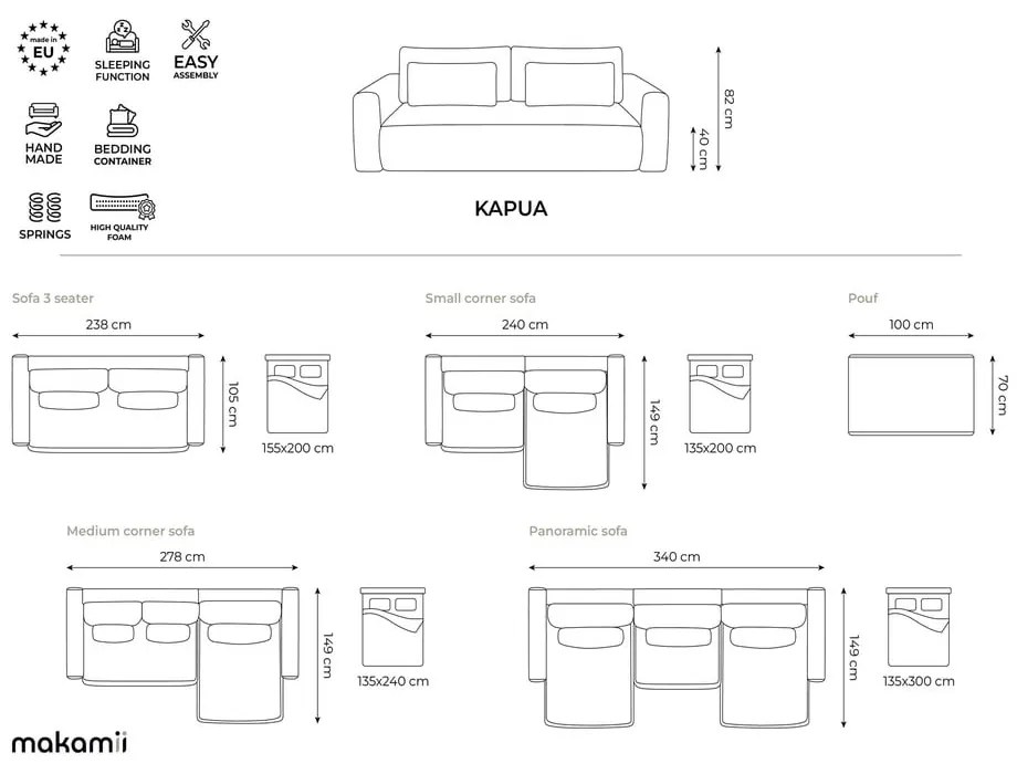 Terrakotta színű kinyitható-tárolóhelyes sarokkanapé (jobb oldali-heverő résszel) Kapua – Makamii