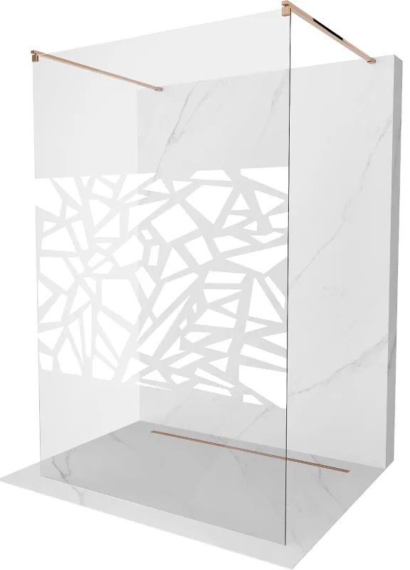 Mexen Kioto, átmenő zuhany paraván 120 x 200 cm, 8mm átlátszó / fehér üvegminta, 2x rose gold stabilizáló távtartó, 800-120-002-60-85