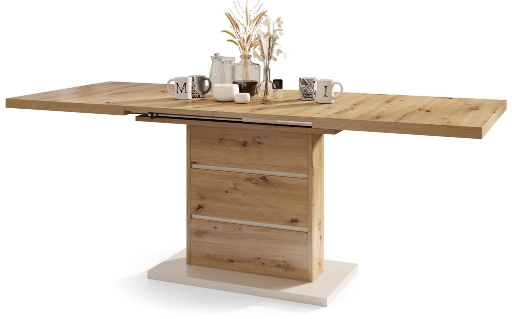 Mazzoni PIANO Artisan Tölgy/Bézs (Pezsgő) - 200 cm-es MODERN NYITHATÓ ASZTAL!