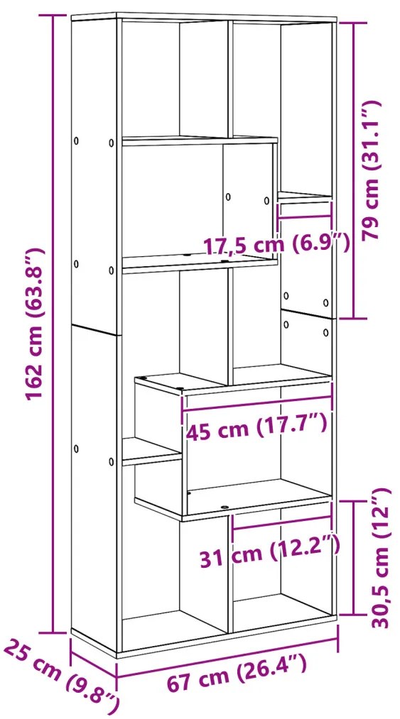 Falat elválasztó könyvespolc Fekete tölgy 67x25x161.5 cm Szerelt fa