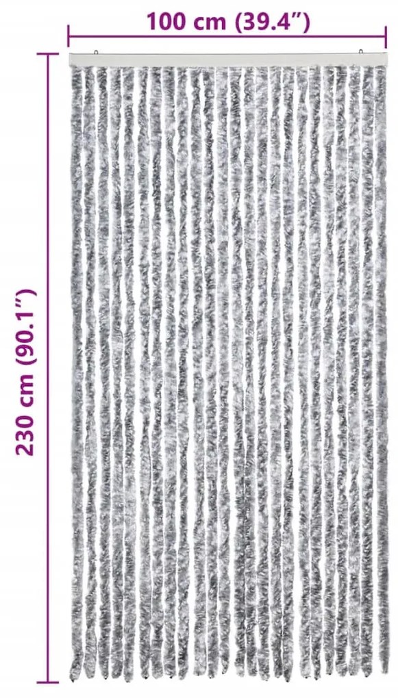 fehér és szürke zsenília rovarfüggöny 100 x 230 cm