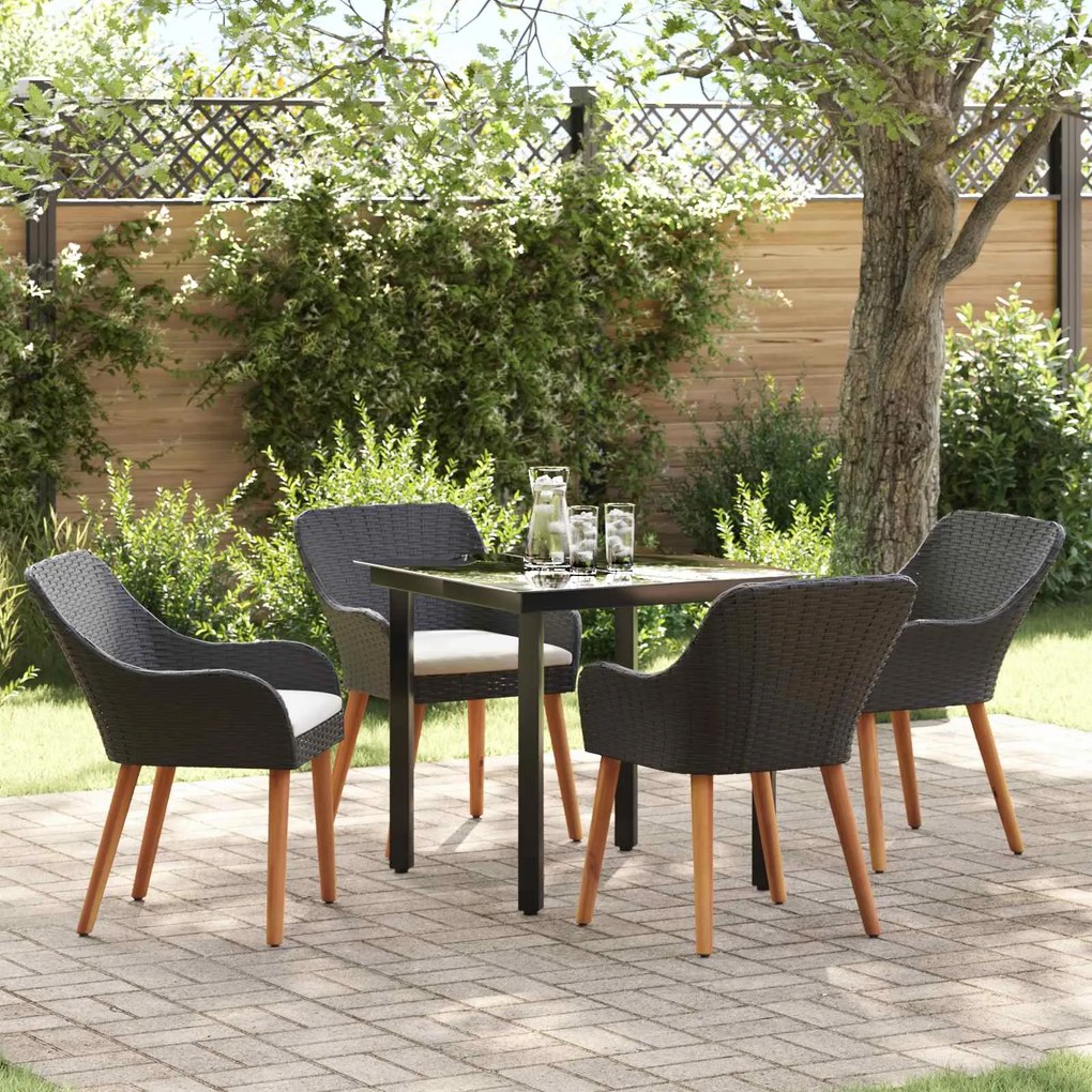 vidaXL Kert étkező szett párnával 5 pcs Fekete polirattan