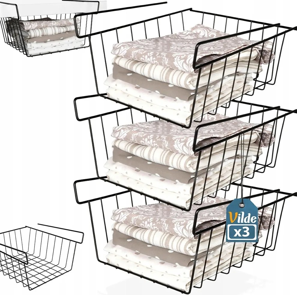 3x Függesztett Kosár polc alá szekrény rendszerező konyhai polc fém