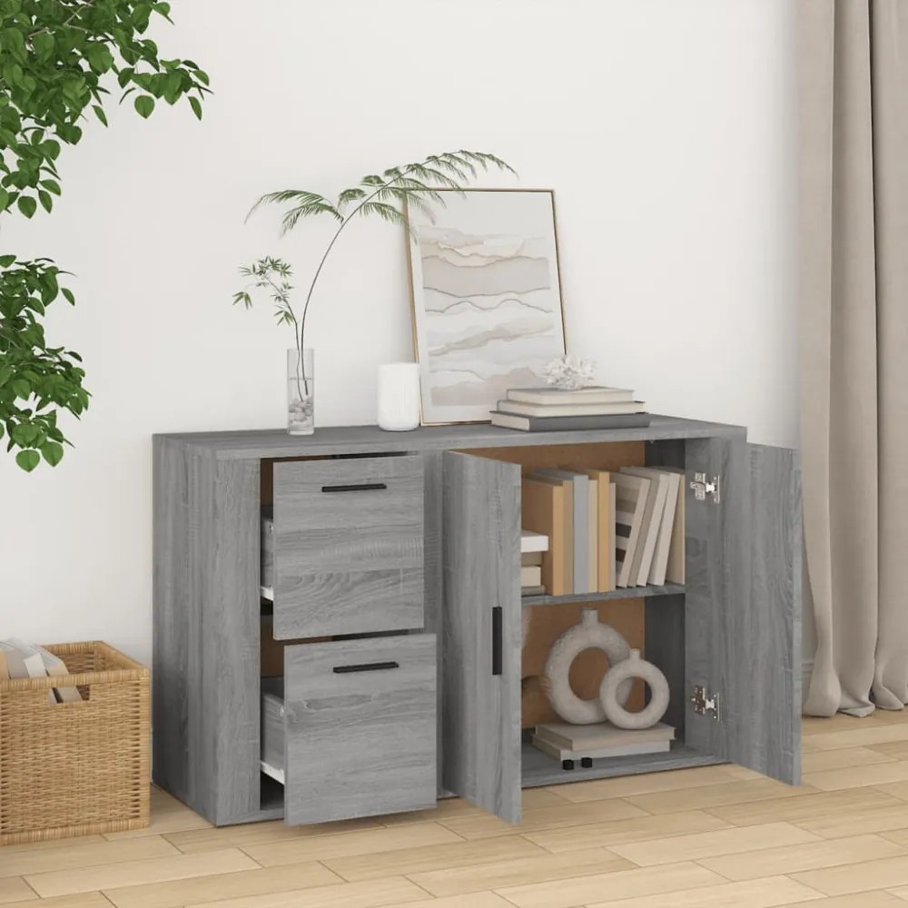 szürke sonoma színű szerelt fa tálalószekrény 100x33x59,5 cm