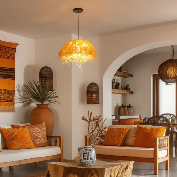 Brilagi - CERIA BOHO LED függőlámpa kábelen 1xE27/40W/230V, átm. 40 cm, rafia