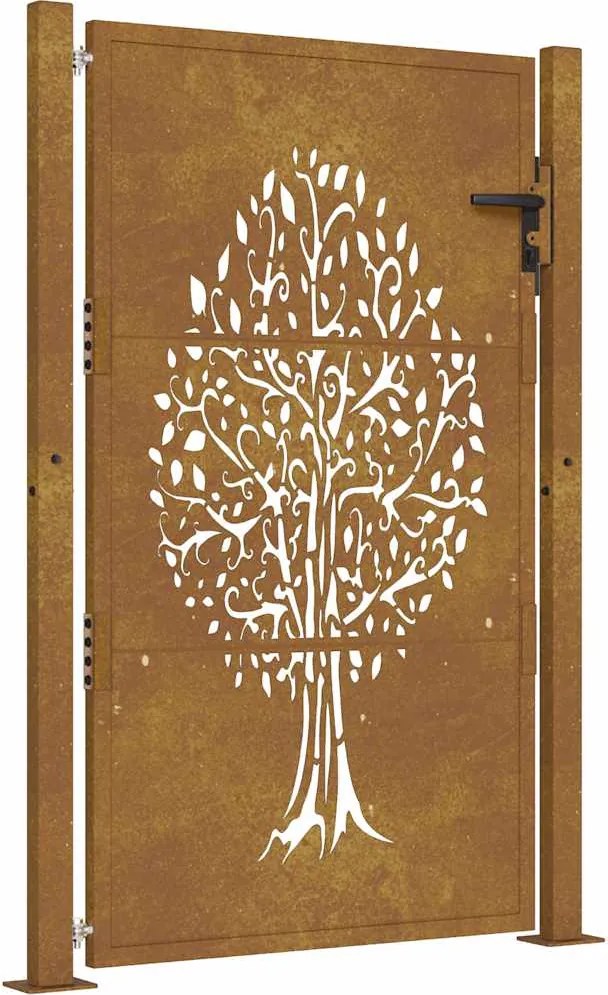 vidaXL Corten acél kertkapu 100x125 cm, fa mintázatú
