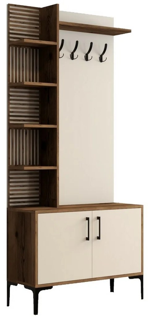 Faliakasztó cipőtartóval és polcokkal ViyanaWalnut and Cream