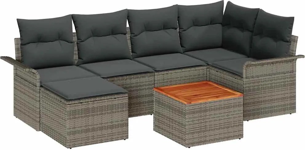 vidaXL Kerti Kanapé Szett párnával 7 pcs Szürke polirattan