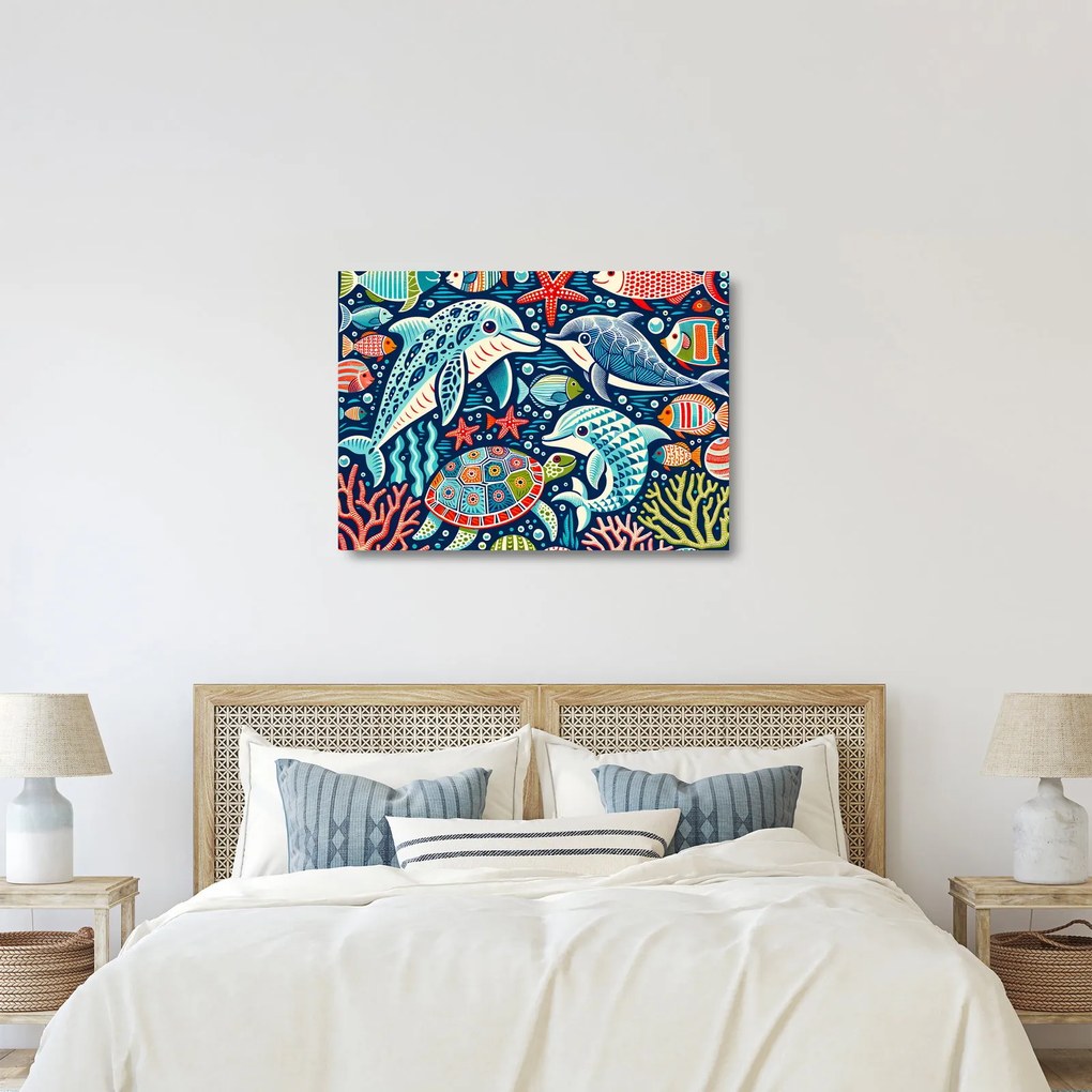 Üveg kép – Rajzolt vízi állatok (70x50 cm)