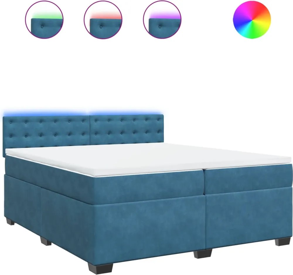 vidaXL kék bársony rugós ágy matraccal 200x200 cm