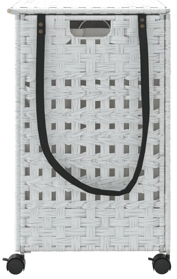 fehér rattan szennyeskosár kerekekkel 66x35x60 cm