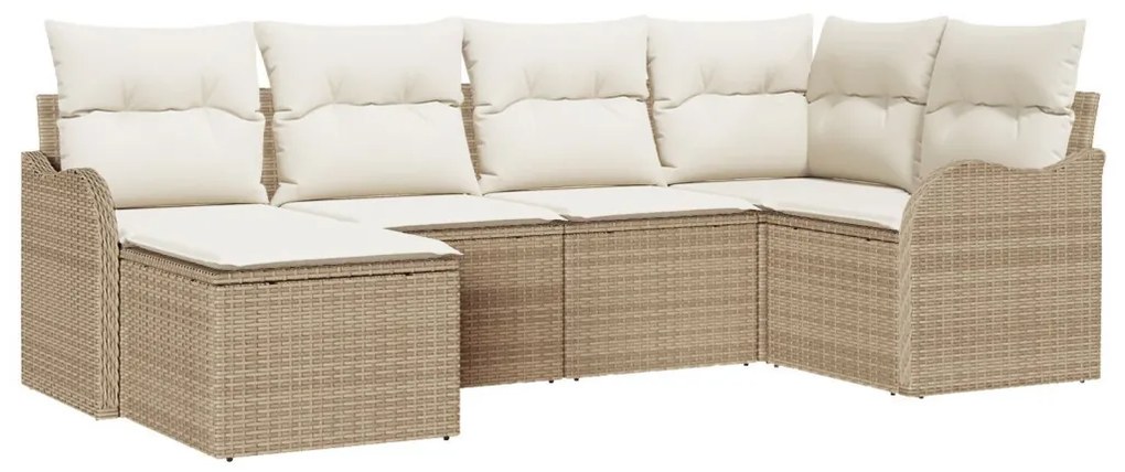 Kerti Kanapé Szett párnával 6 pcs Bézs és fehér Poli rattan