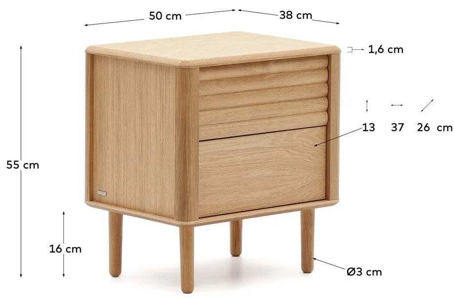 Natúr színű éjjeliszekrény tölgyfa dekorral Lenon – Kave Home