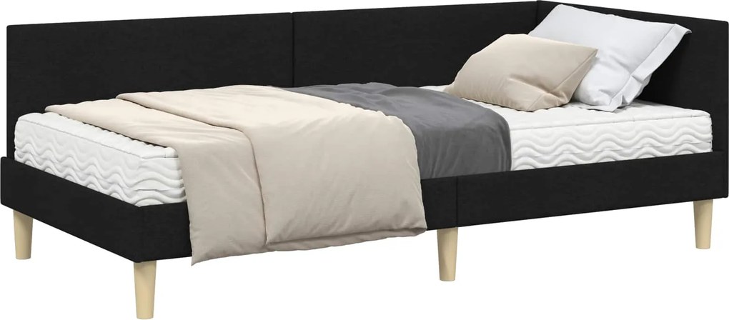 vidaXL Sarok Ágykeret Matraccal Egyéb fejtámlával 2 pcs Zöld szövet