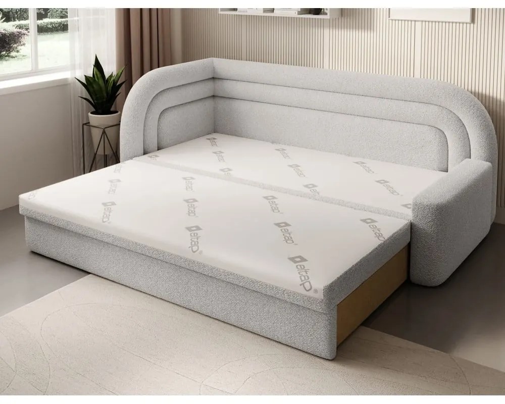 Krémszínű buklé kinyitható-tárolóhelyes kanapé bal oldali 223 cm Fabillo – ELTAP