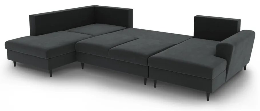 Sötétszürke bársony kinyitható tárolóhelyes sarokkanapé (bal oldali-U alakú) Kyoto – Cosmopolitan Design