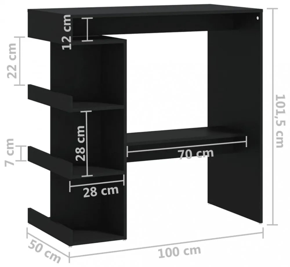 fekete szerelt fa bárasztal tárolópolccal 100 x 50 x 101,5 cm