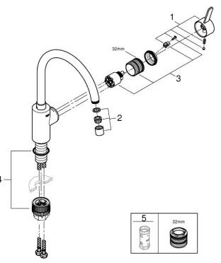 GROHE 32843002 - Mosogató csaptelep EUROSMART COSMOPOLITAN fényes króm