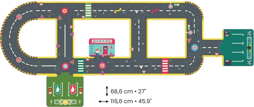 CRAZY MOTORS autópálya - Városi kőrút - City circuit - Giant puzzle - 26 pcs