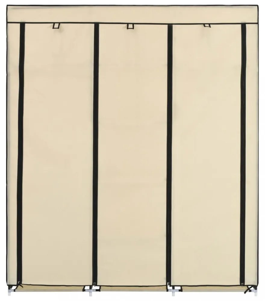 krém szövet ruhásszekrény rekeszekkel és rudakkal 150x45x175 cm