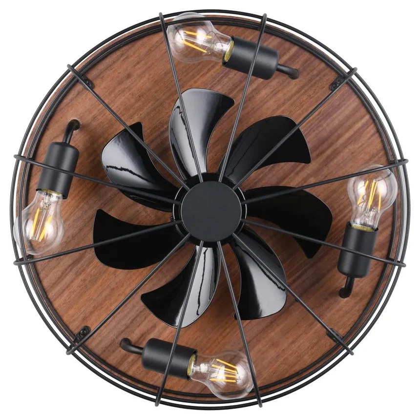 Matt fekete-barna mennyezeti lámpa távirányítóval-ventilátorral Trondheim – Trio