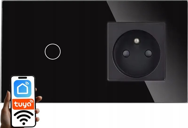 Wifi Fénykapcsoló 1G1W Szimpla Aljzat Üveg Panel Fekete