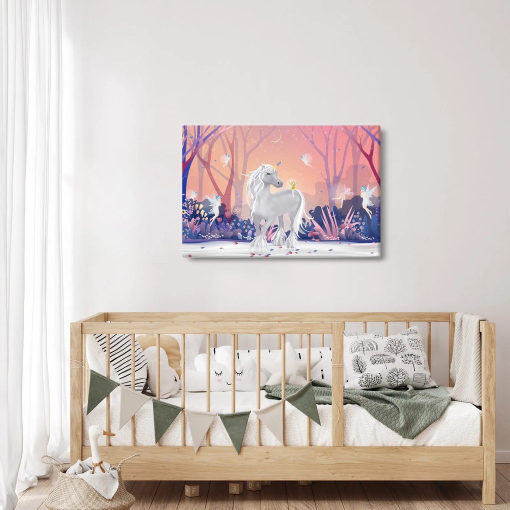 Kép - egyszarvú alatt egy varázslatos erdőben (90x60 cm)