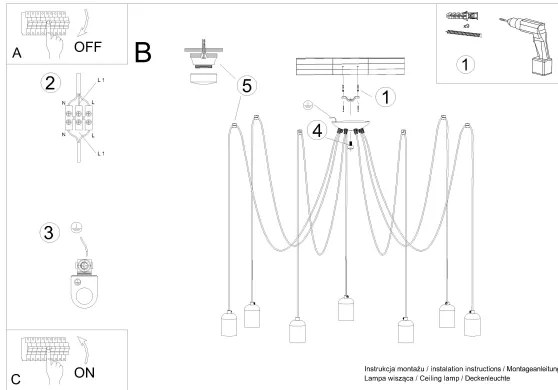Sollux SL.1162 - Csillár zsinóron NESO 7xE27/15W/230V pók beton