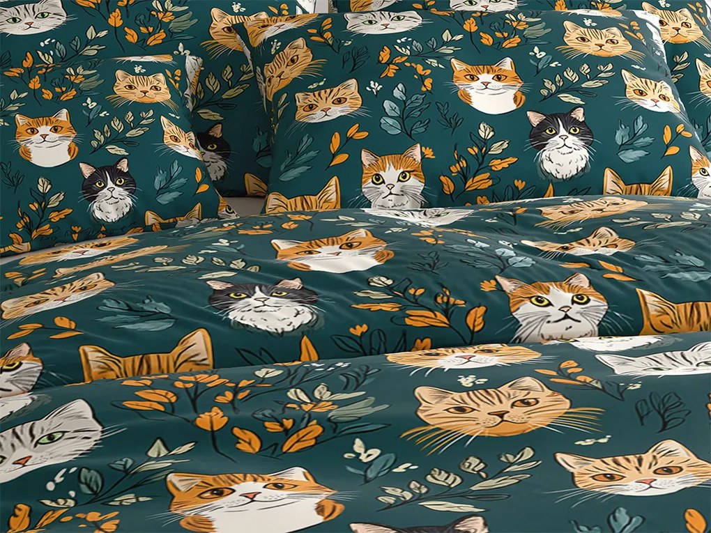 Pamut ágynemű CATTAMI POLY sötétzöld Ágyneműhuzat mérete: 70 x 90 cm | 140 x 200 cm