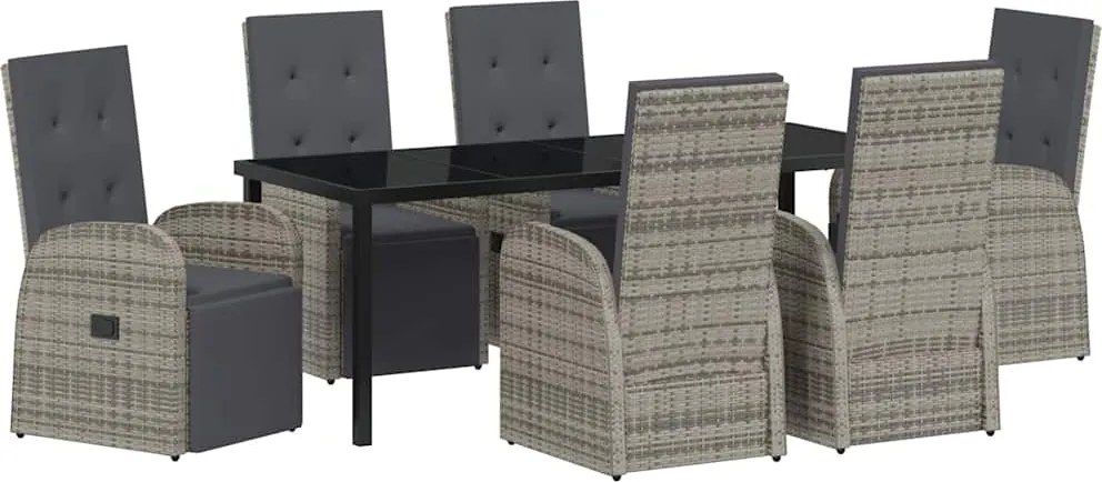 vidaXL Kert étkező szett párnával 7 pcs Szürke polirattan