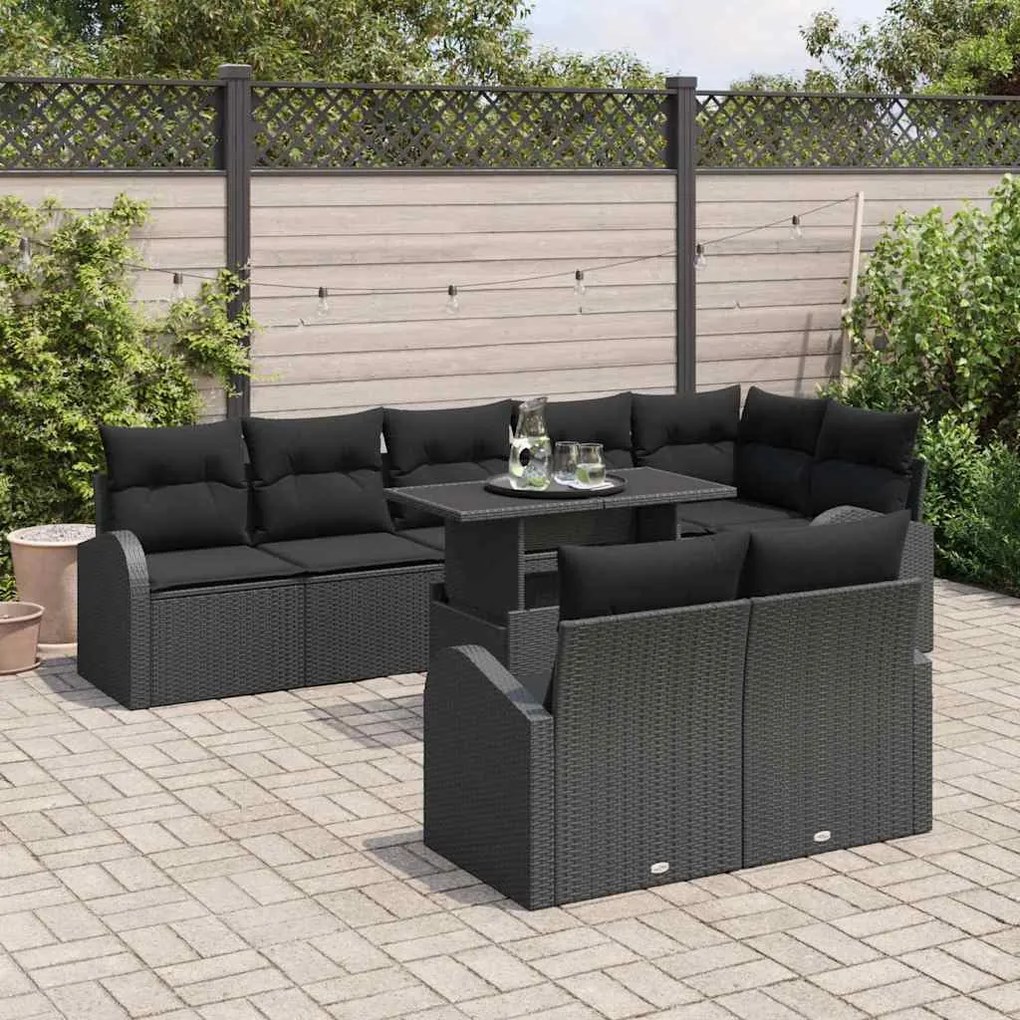 Kerti Kanapé Szett párnával 9 pcs Fekete 100 x 55 x 73 cm