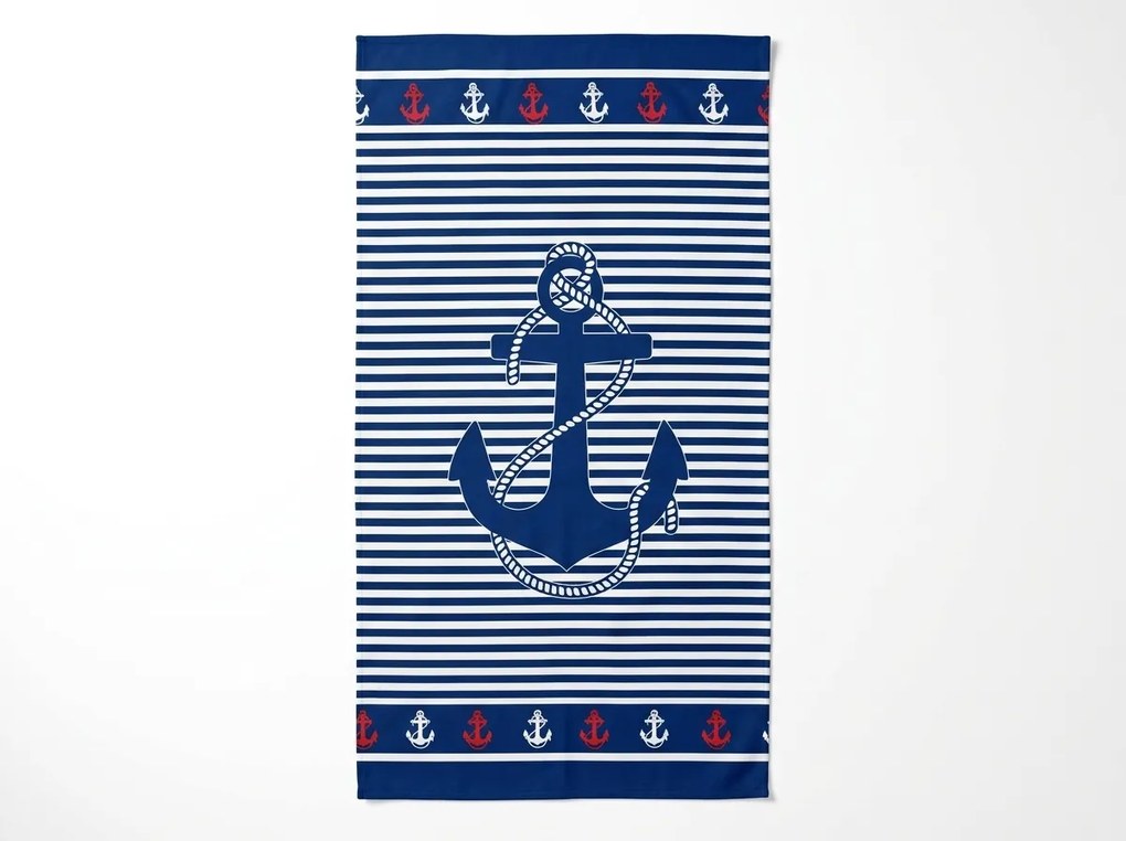 Gyorsan száradó strand fürdőlepedő MARITIMO kék-fehér 70 x 140 cm, 100% mikroszál