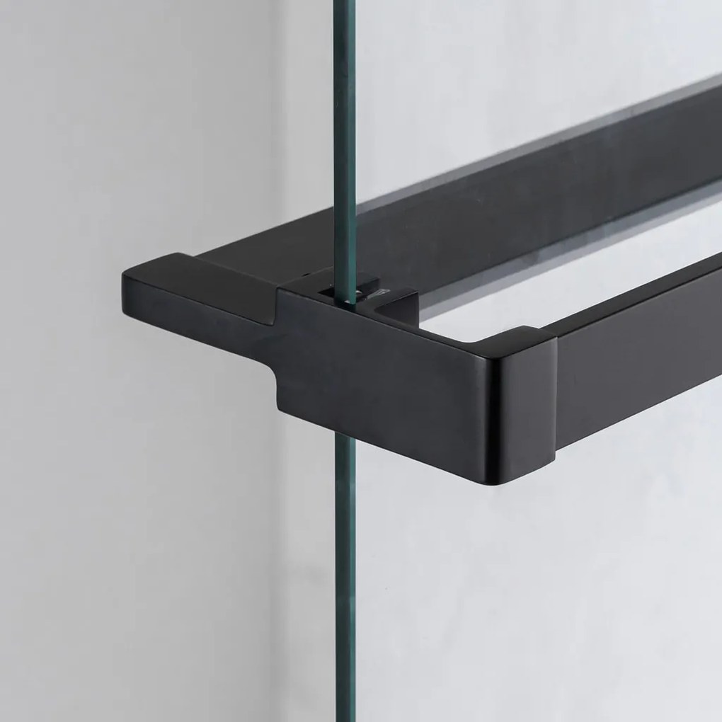 Stuxi Milano Kombi Plus 2 Black Walk-in zuhanyfal, 80x140 cm, 8 mm vastag vízlepergető biztonsági üveggel, 2 polccal és törölközőtartóval