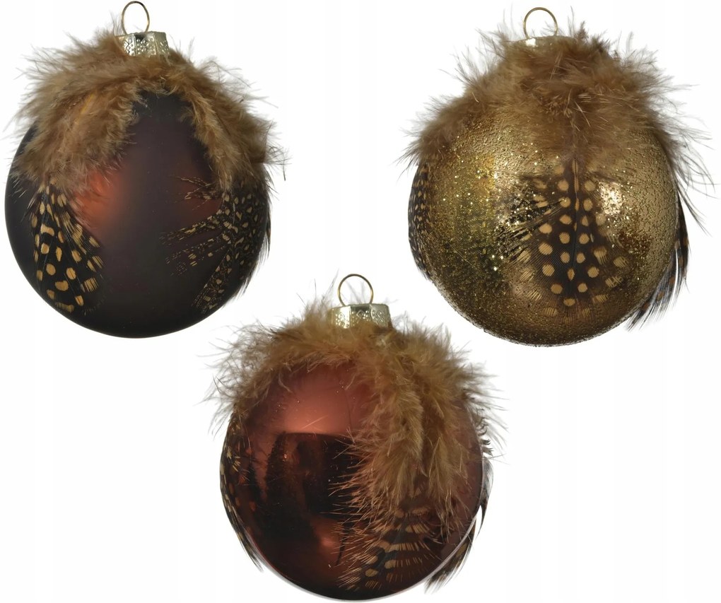 Üveggömb tollakkal barna csillámos 8cm