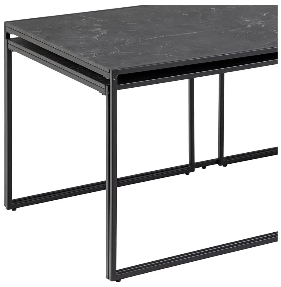 Matt fekete dohányzóasztal szett márvány dekoros asztallappal, 3 db-os 60x120 cm Infinity – Actona