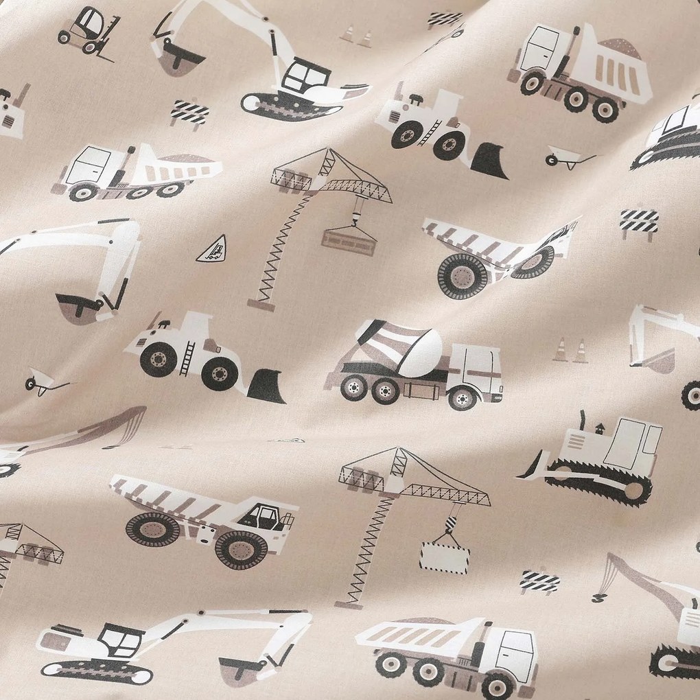 Goldea pamut gyerekfüggöny - teherautók és markolók bézs alapon 140x150 cm