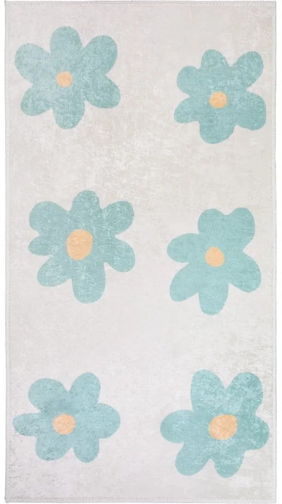 Mentazöld-elefántcsont színű mosható gyerek szőnyeg 60x100 cm Cute Flowers Green – Vitaus