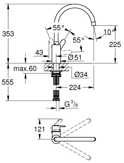 GROHE 31494001 - GET mosogató csaptelep, fényes króm
